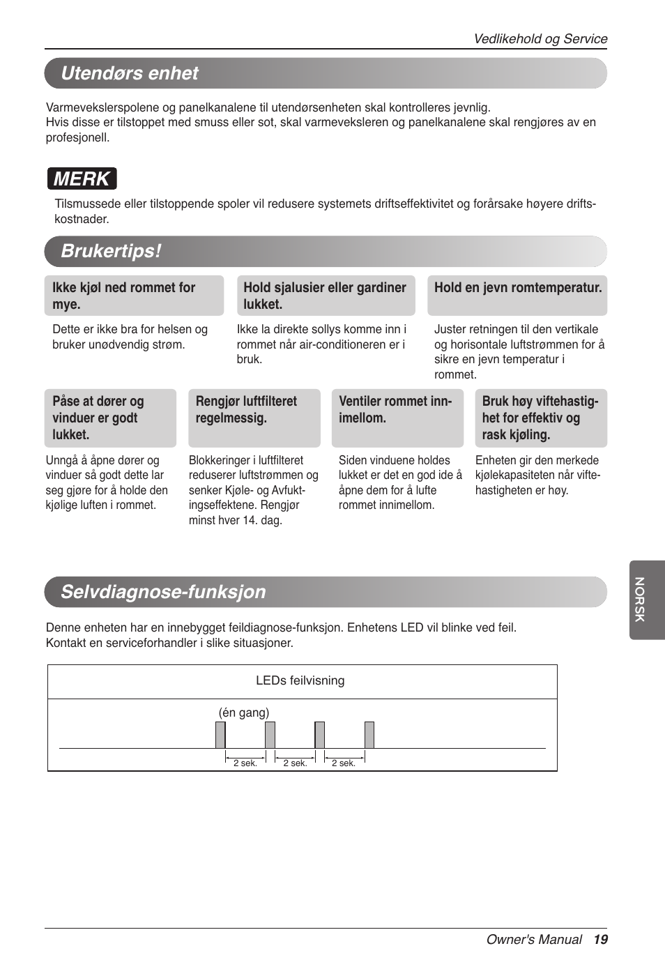 Merk, Utendørs enhet, Brukertips! selvdiagnose-funksjon | LG CC07AWV User Manual | Page 339 / 381