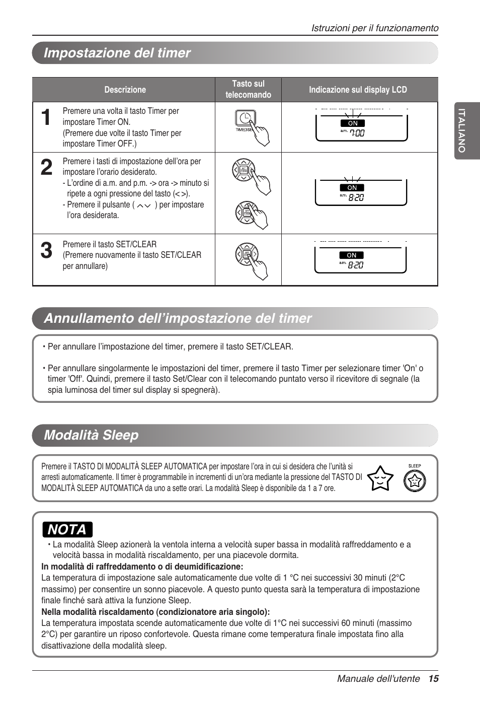 Nota, Modalità sleep | LG CC07AWV User Manual | Page 35 / 381