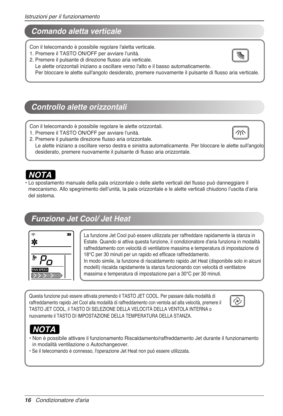 Nota, Funzione jet cool/ jet heat | LG CC07AWV User Manual | Page 36 / 381
