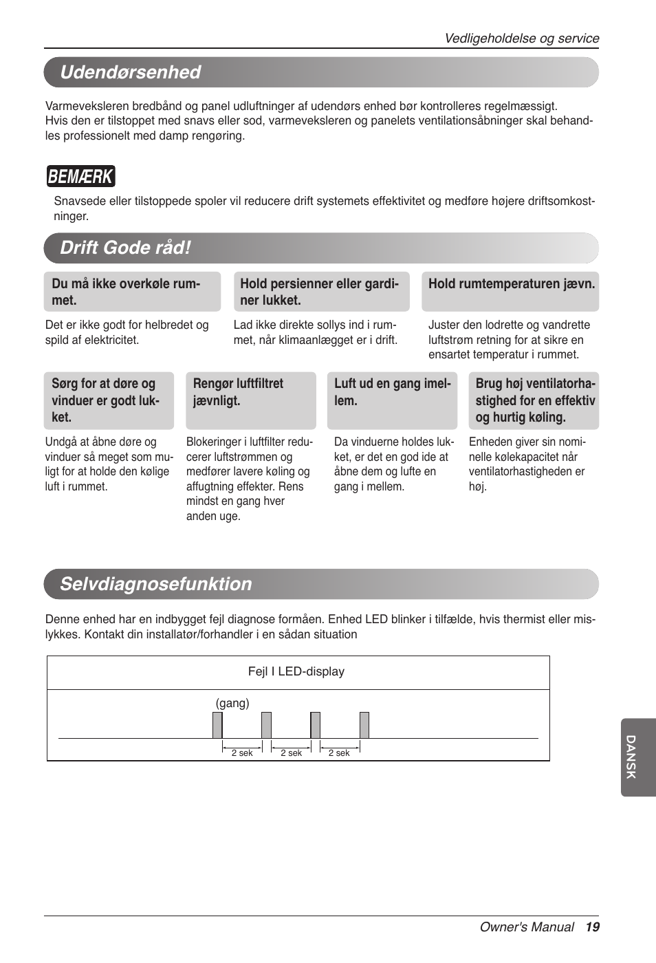 Bemærk, Udendørsenhed, Drift gode råd! selvdiagnosefunktion | LG CC07AWV User Manual | Page 379 / 381