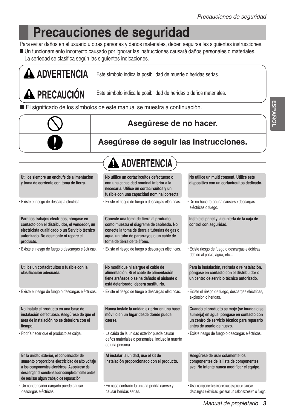 Precauciones de seguridad | LG CC07AWV User Manual | Page 43 / 381