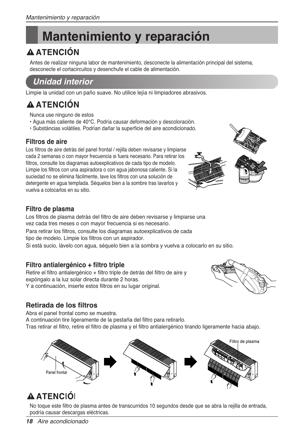 Mantenimiento y reparación, Unidad interior | LG CC07AWV User Manual | Page 58 / 381