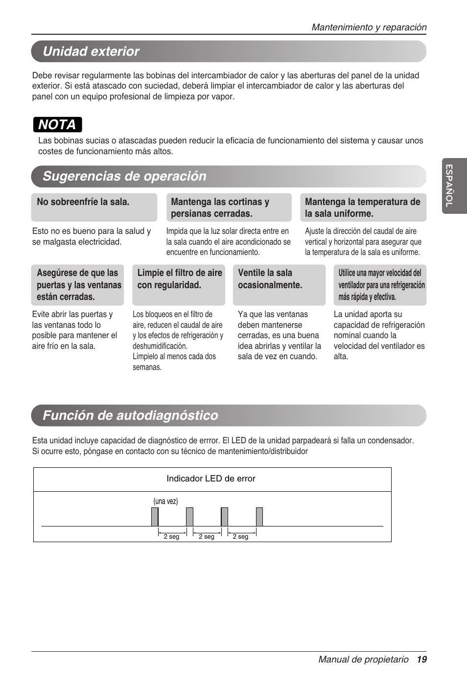 Nota, Unidad exterior | LG CC07AWV User Manual | Page 59 / 381