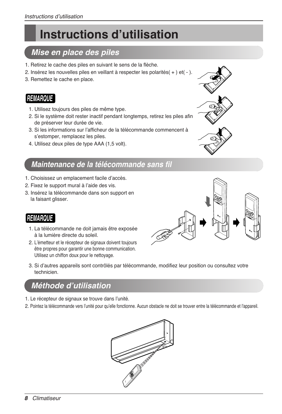 Instructions dʼutilisation, Remarque, Méthode dʼutilisation | LG CC07AWV User Manual | Page 68 / 381