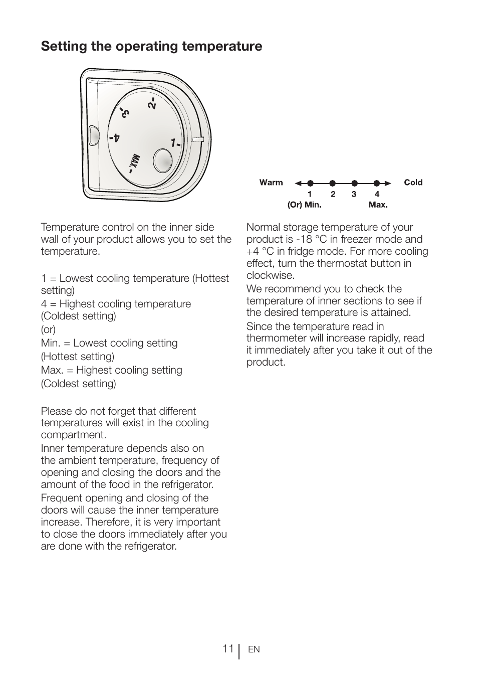 Setting the operating temperature | Beko VNE 1002 User Manual | Page 12 / 92