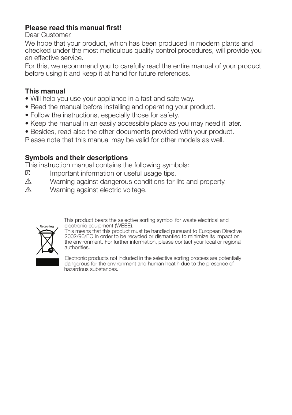 Beko VNE 1002 User Manual | Page 2 / 92
