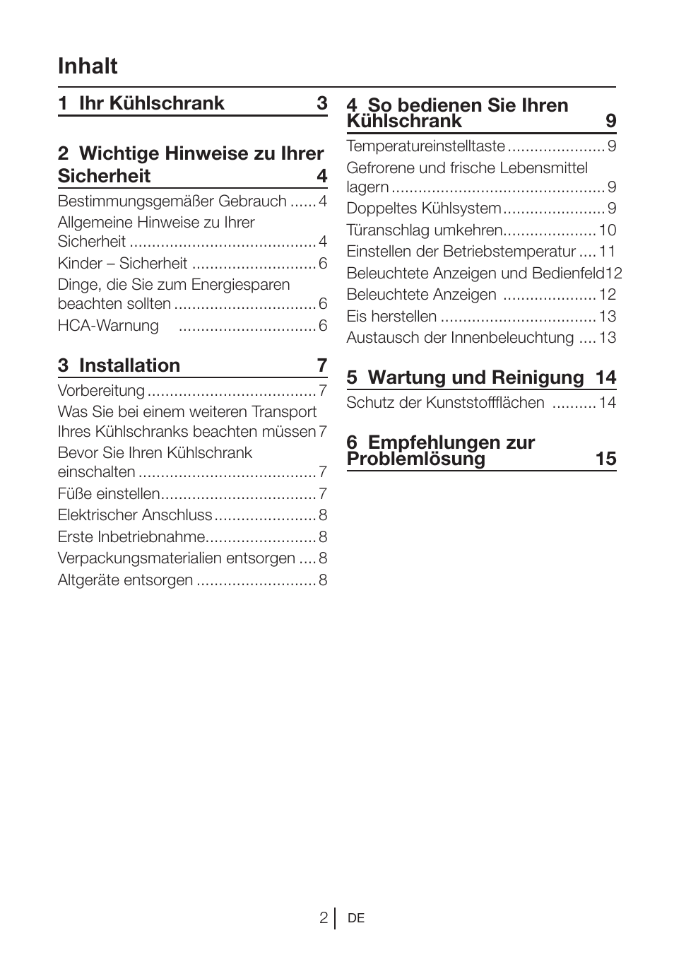 Inhalt | Beko VNE 1002 User Manual | Page 20 / 92