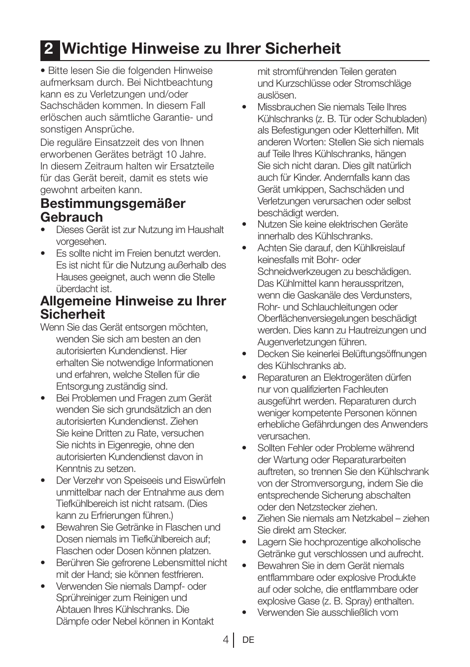 2wichtige hinweise zu ihrer sicherheit, Bestimmungsgemäßer gebrauch, Allgemeine hinweise zu ihrer sicherheit | Beko VNE 1002 User Manual | Page 22 / 92