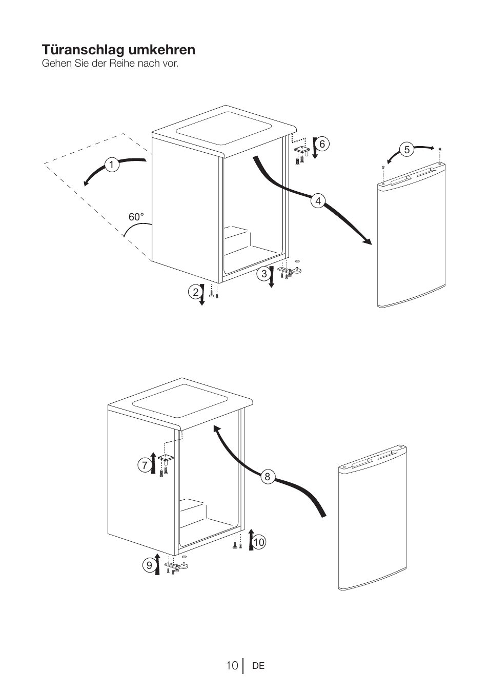 Türanschlag umkehren | Beko VNE 1002 User Manual | Page 28 / 92