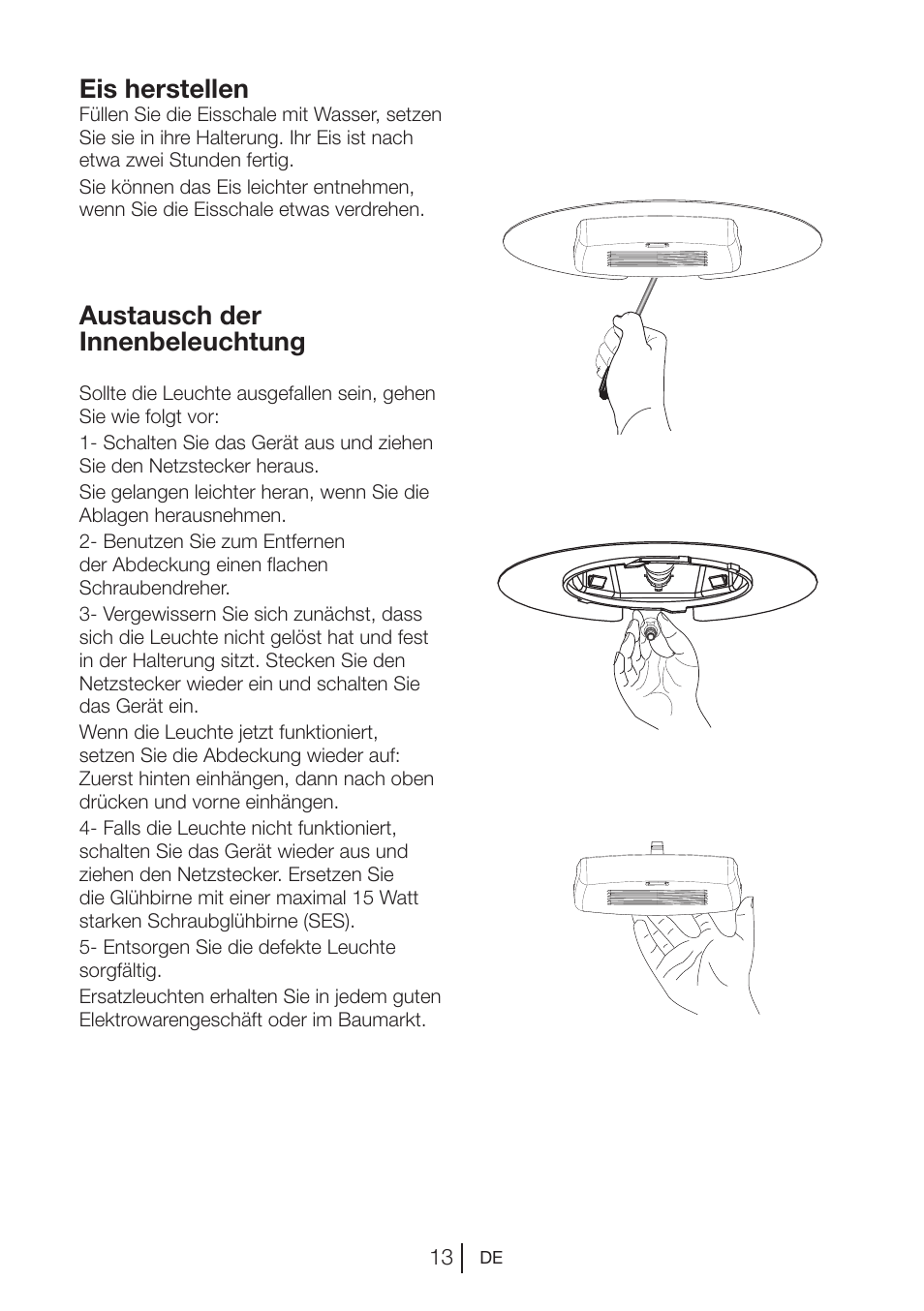 Austausch der innenbeleuchtung, Eis herstellen | Beko VNE 1002 User Manual | Page 31 / 92