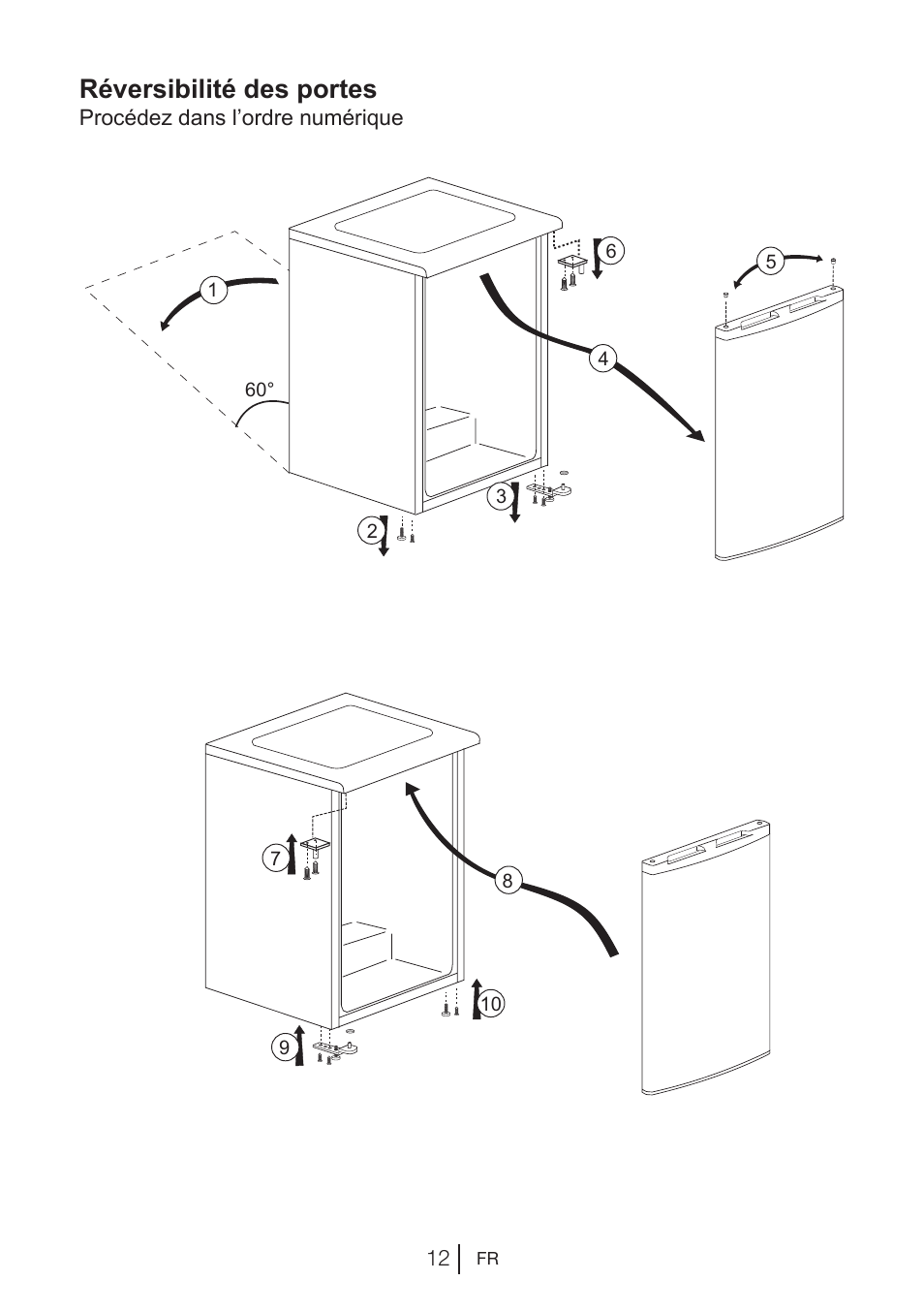 Réversibilité des portes | Beko VNE 1002 User Manual | Page 48 / 92