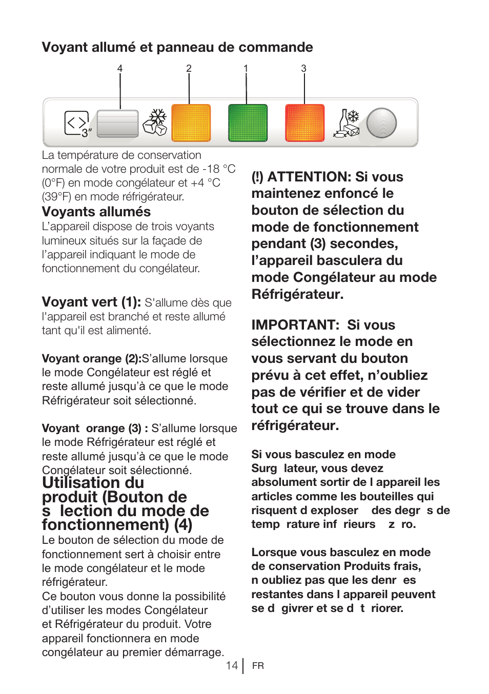 Voyant allumé et panneau de commande, Voyants allumés, Voyant vert (1) | Beko VNE 1002 User Manual | Page 50 / 92