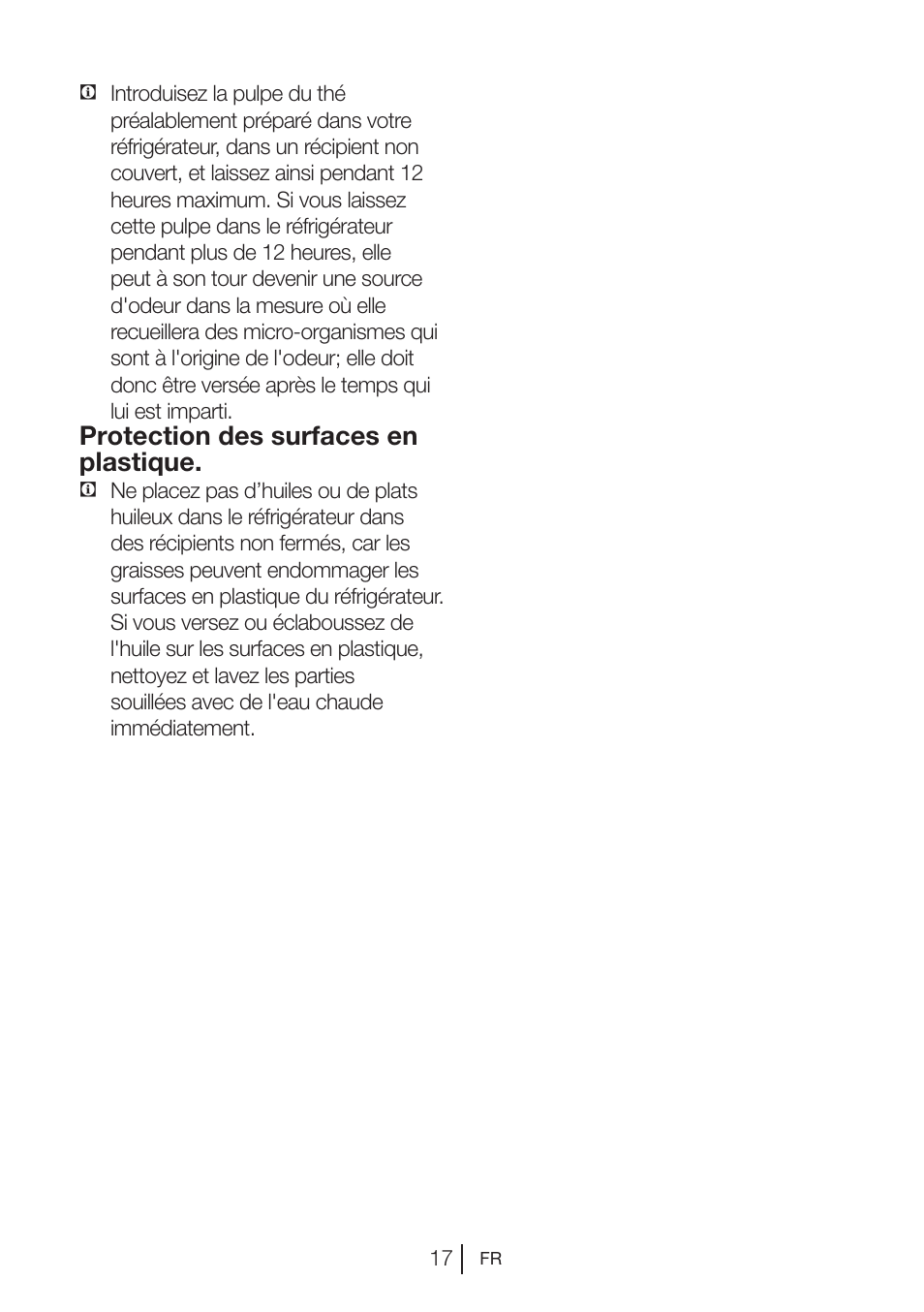 Protection des surfaces en plastique | Beko VNE 1002 User Manual | Page 53 / 92