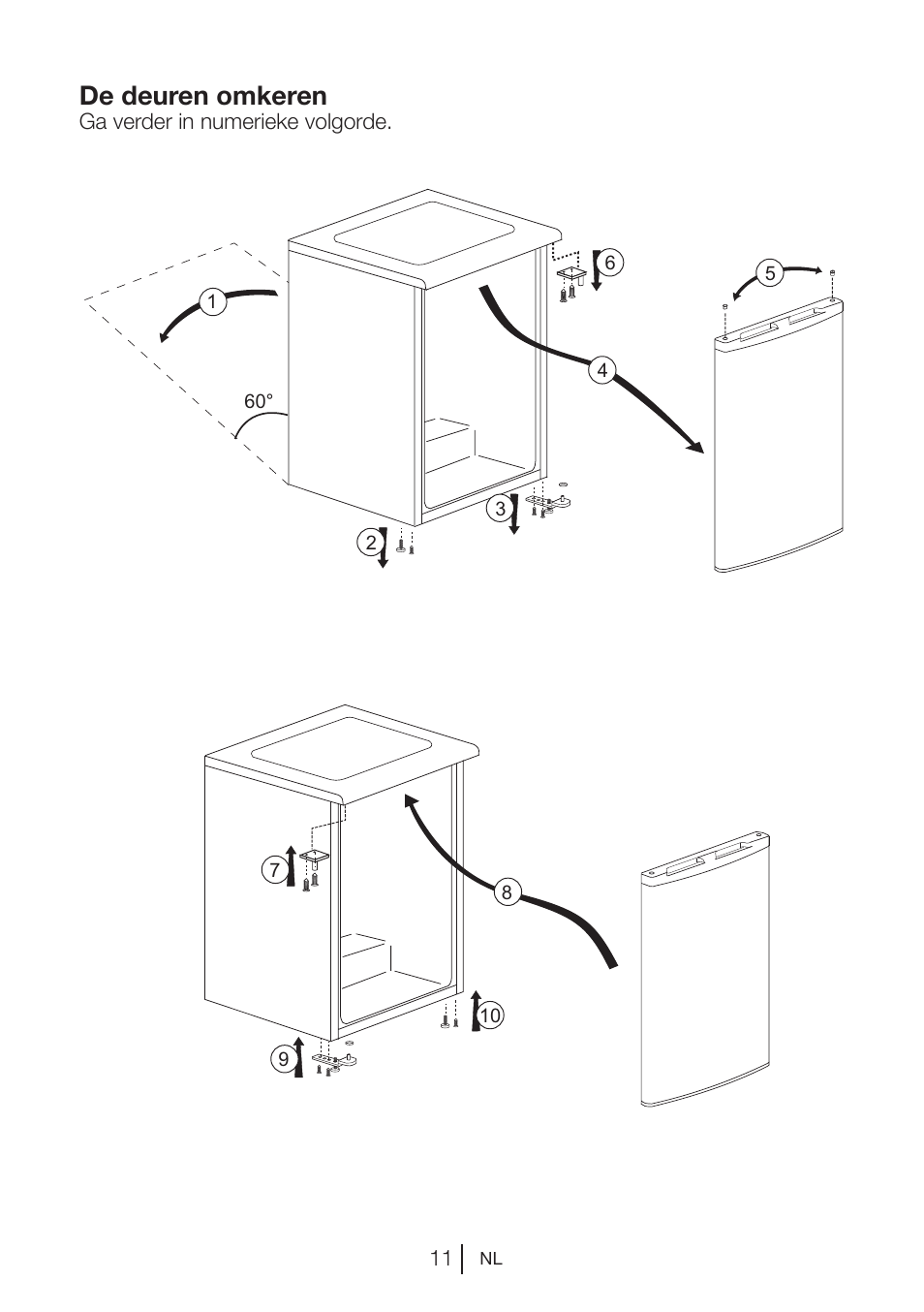 De deuren omkeren | Beko VNE 1002 User Manual | Page 67 / 92