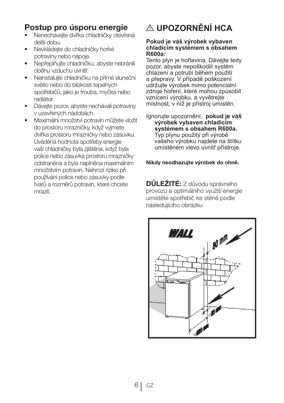 Aupozornění hca, Postup pro úsporu energie | Beko VNE 1002 User Manual | Page 80 / 92
