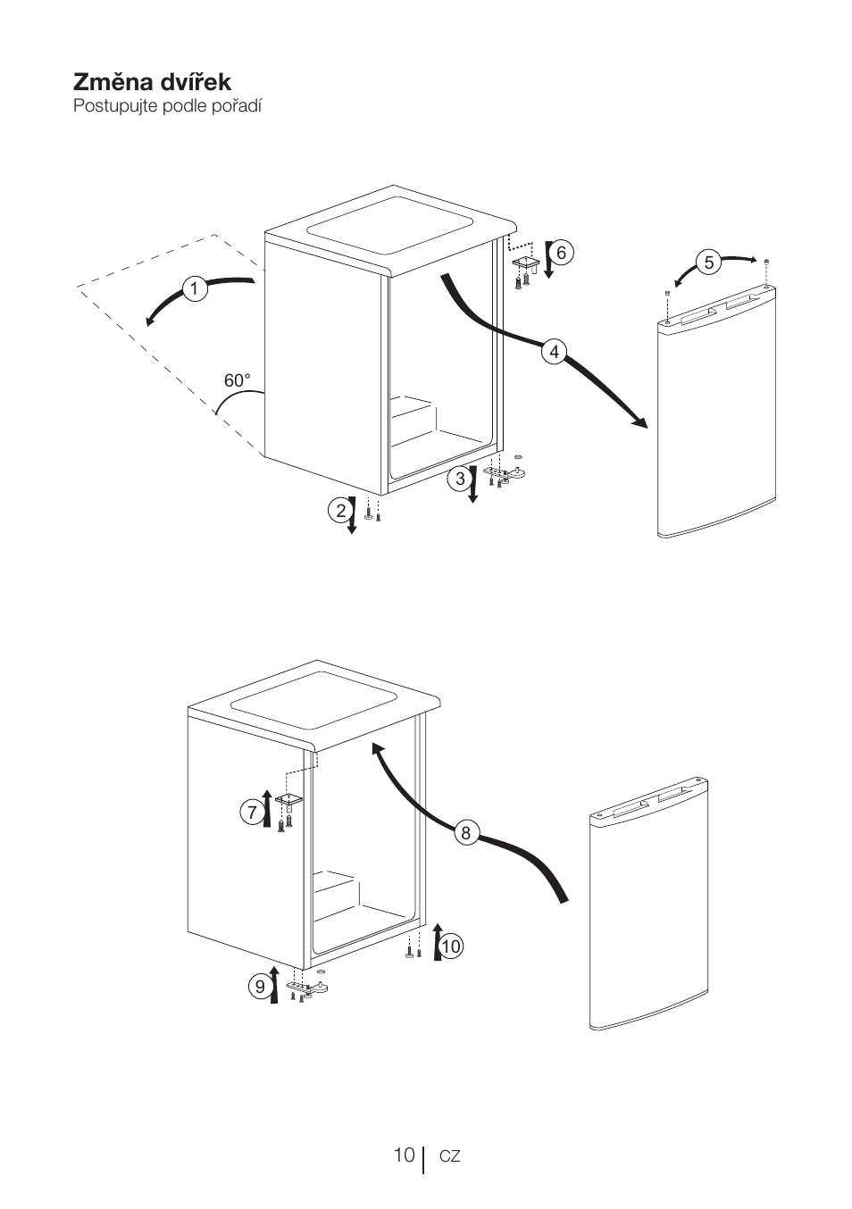 Změna dvířek | Beko VNE 1002 User Manual | Page 84 / 92