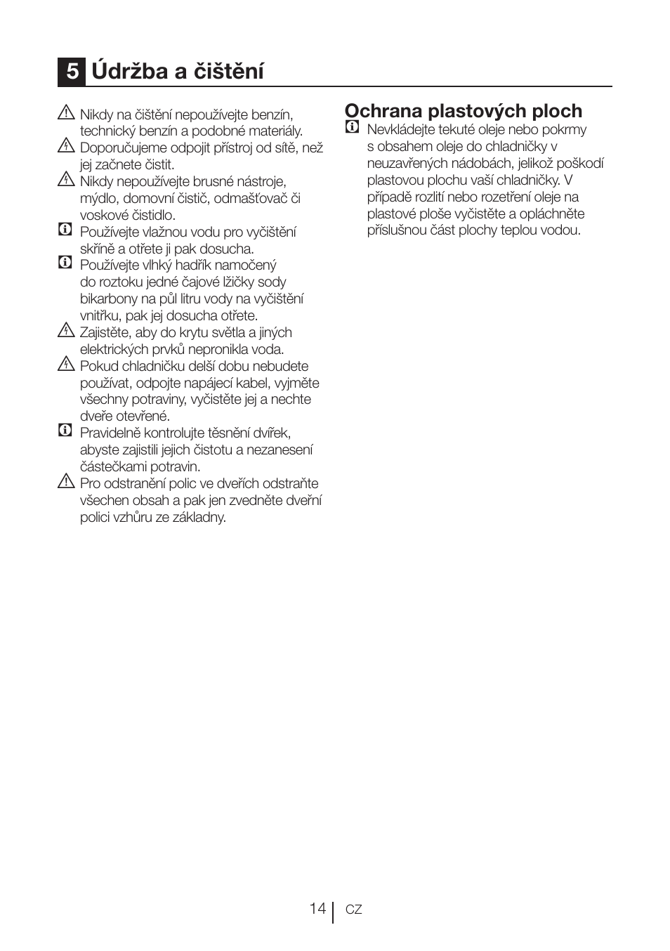 5údržba a čištění, Ochrana plastových ploch c | Beko VNE 1002 User Manual | Page 88 / 92