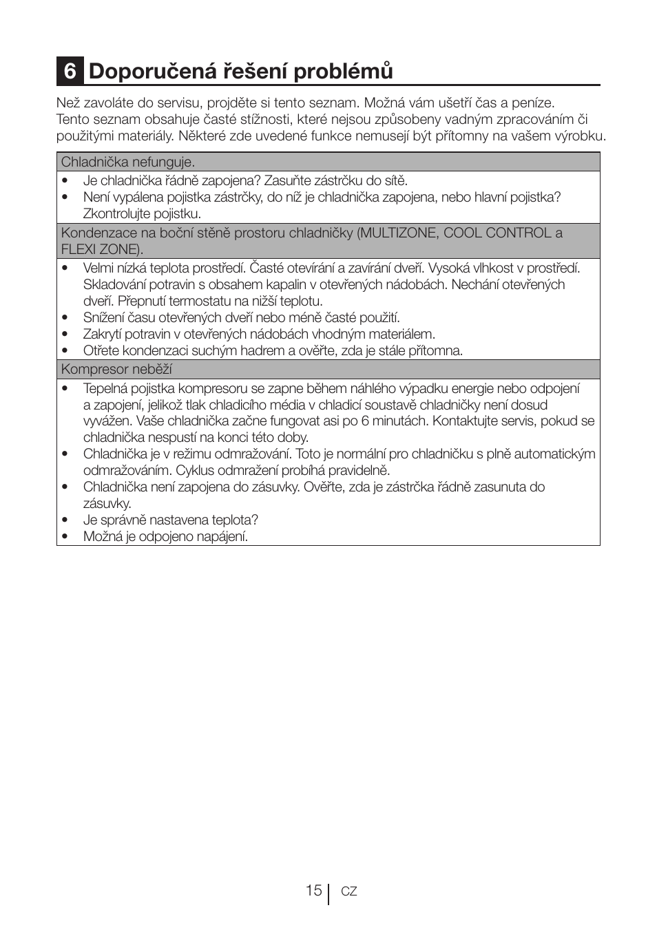 6doporučená řešení problémů | Beko VNE 1002 User Manual | Page 89 / 92