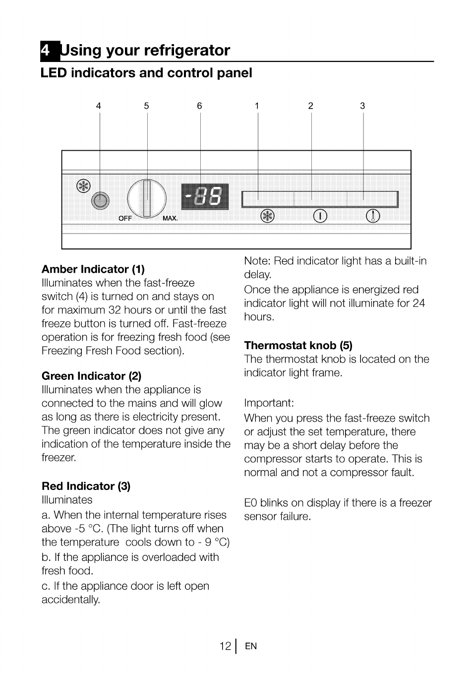 Jusina your refrigerator, Led indicators and controi panel | Beko B 1901 User Manual | Page 13 / 60