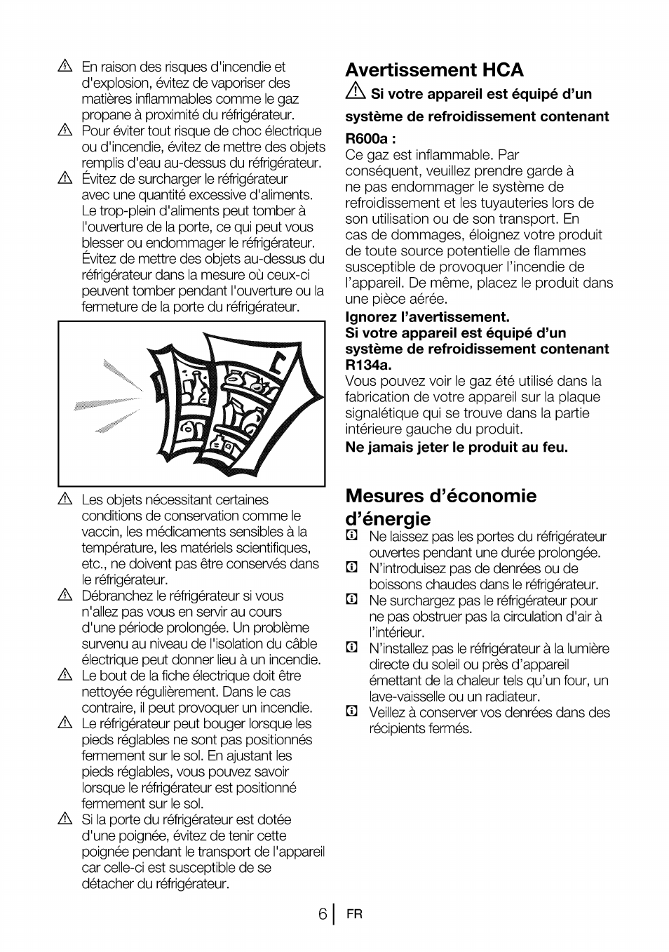 Avertissement hca, Mesures d’économie, D’énergie | Mesures d’économie d’énergie | Beko B 1901 User Manual | Page 27 / 60