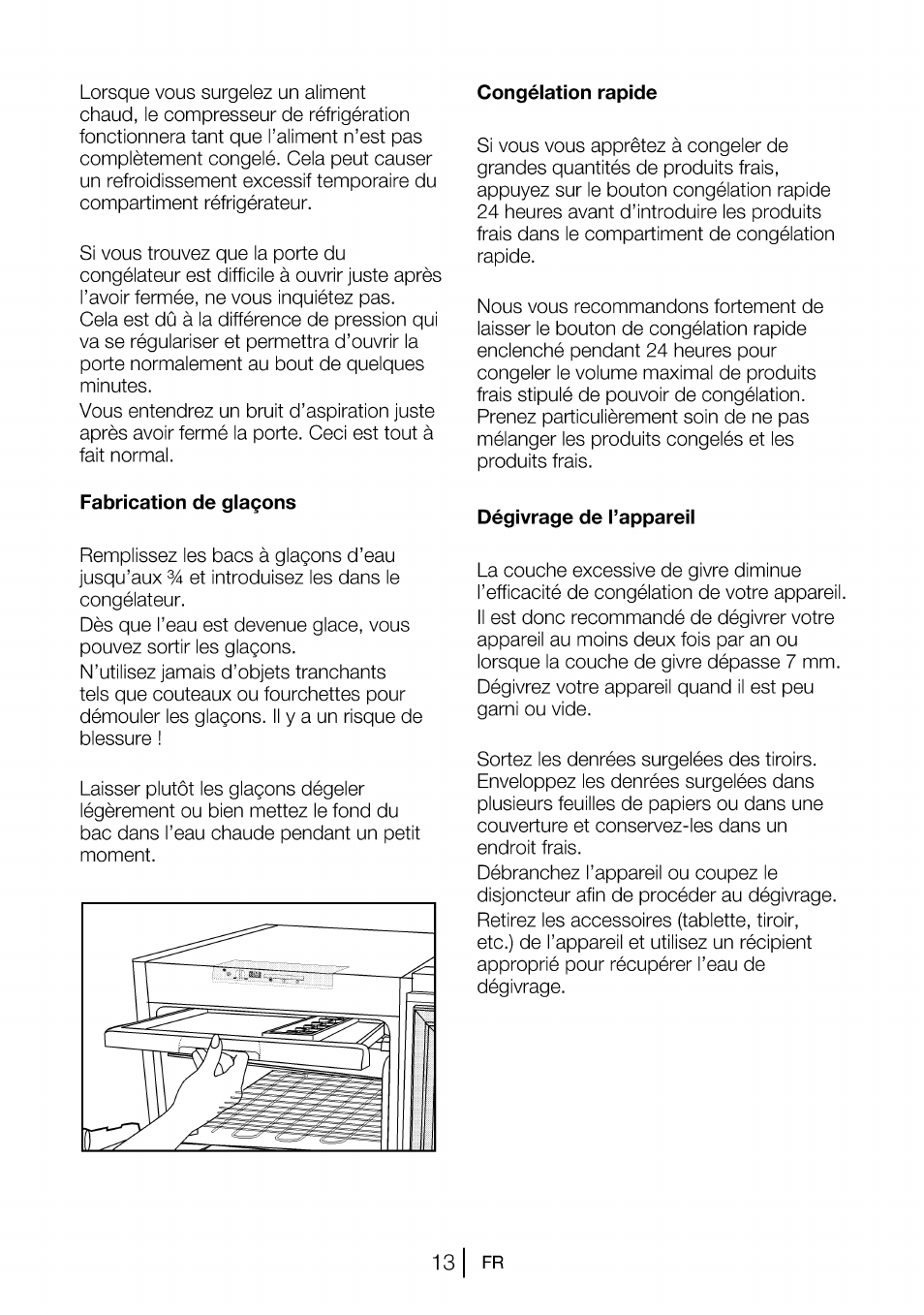 Fabrication de glaçons, Congélation rapide, Dégivrage de l’appareil | Beko B 1901 User Manual | Page 34 / 60