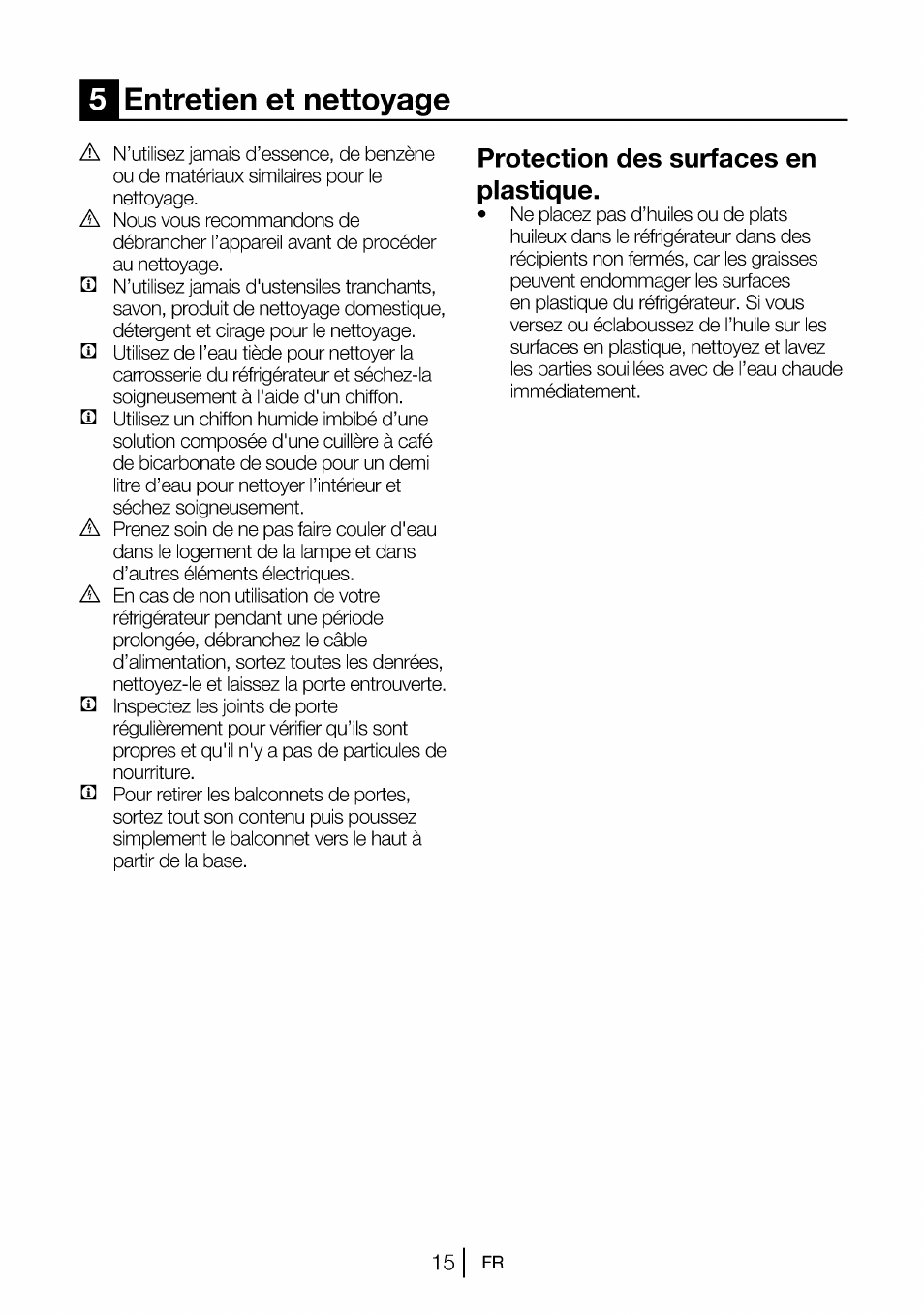 Entretien et nettoyage, Protection des surfaces en plastique | Beko B 1901 User Manual | Page 36 / 60