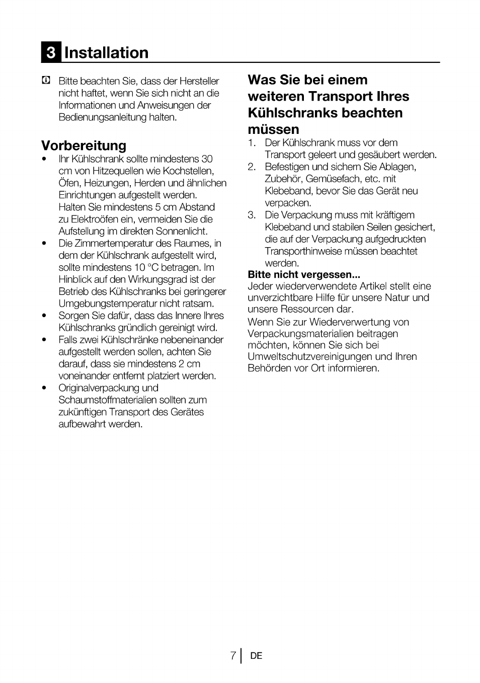 Installation, Vorbereitung | Beko B 1901 User Manual | Page 47 / 60