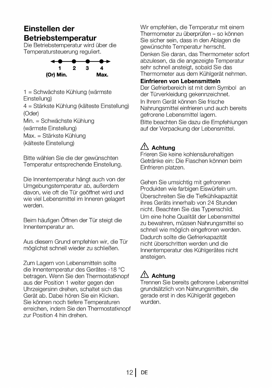 Einstellen der betriebstemperatur, A achtung | Beko B 1901 User Manual | Page 52 / 60