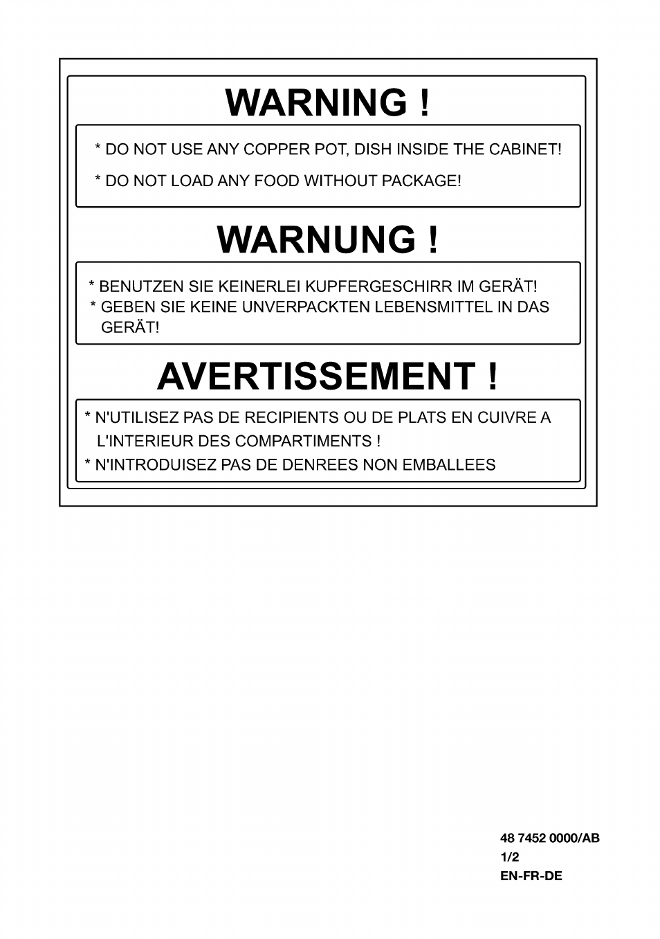 Warning, Warnung, Avertissement | Beko B 1901 User Manual | Page 60 / 60