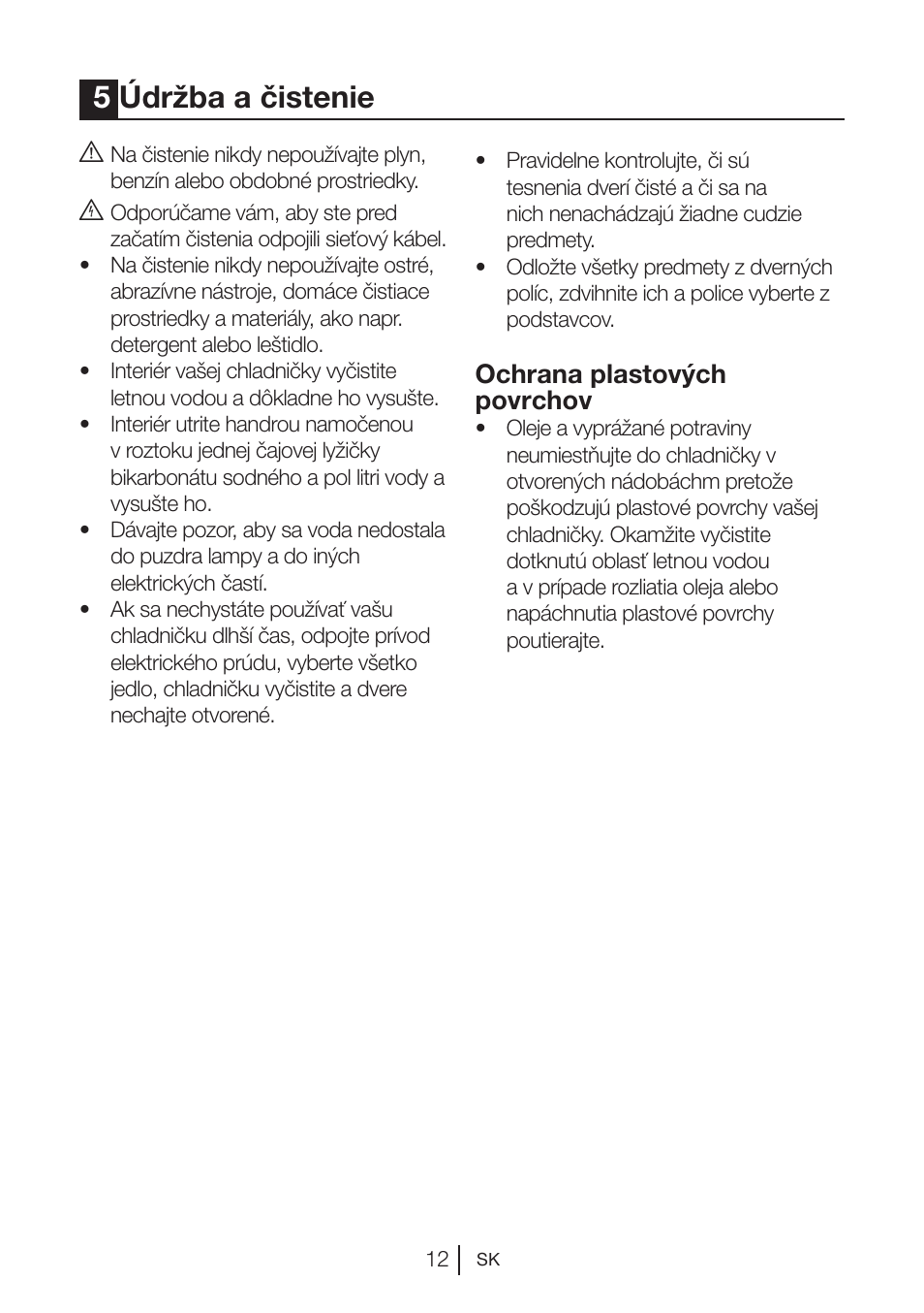 5údržba a čistenie, Ochrana plastových povrchov | Beko BU 1201 User Manual | Page 100 / 202