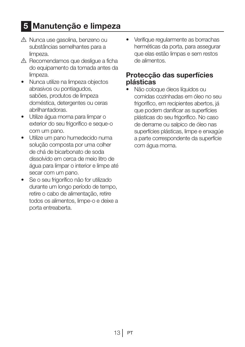 5manutenção e limpeza, Protecção das superfícies plásticas | Beko BU 1201 User Manual | Page 135 / 202