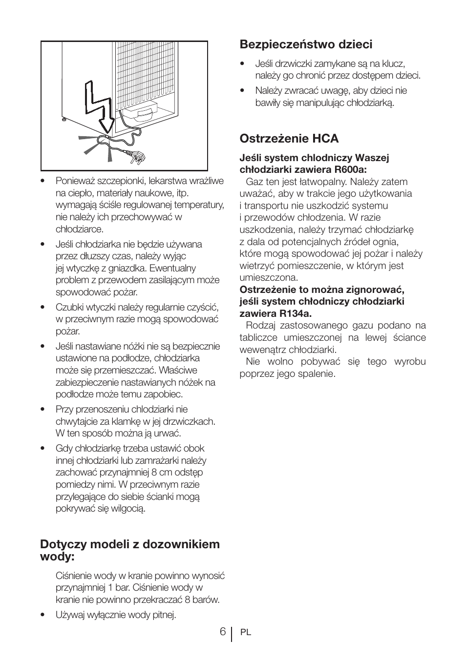 Dotyczy modeli z dozownikiem wody, Bezpieczeństwo dzieci, Ostrzeżenie hca | Beko BU 1201 User Manual | Page 145 / 202