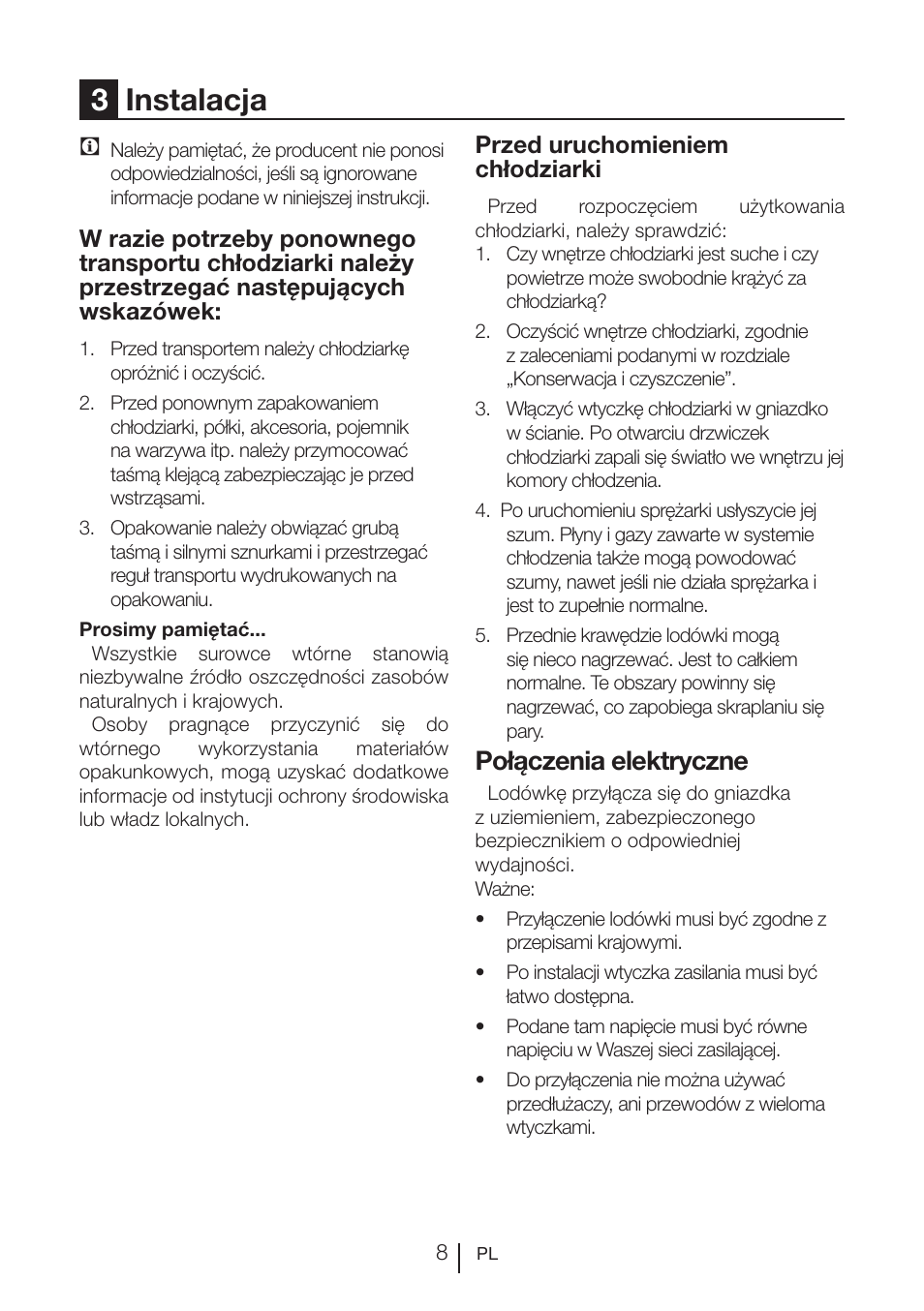 3instalacja, Połączenia elektryczne | Beko BU 1201 User Manual | Page 147 / 202