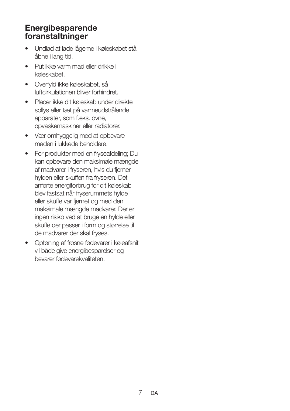 Energibesparende foranstaltninger | Beko BU 1201 User Manual | Page 166 / 202