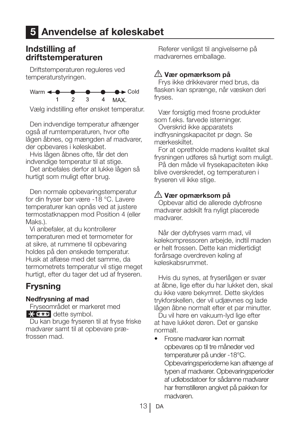 5anvendelse af køleskabet, Indstilling af driftstemperaturen, Frysning | Beko BU 1201 User Manual | Page 172 / 202