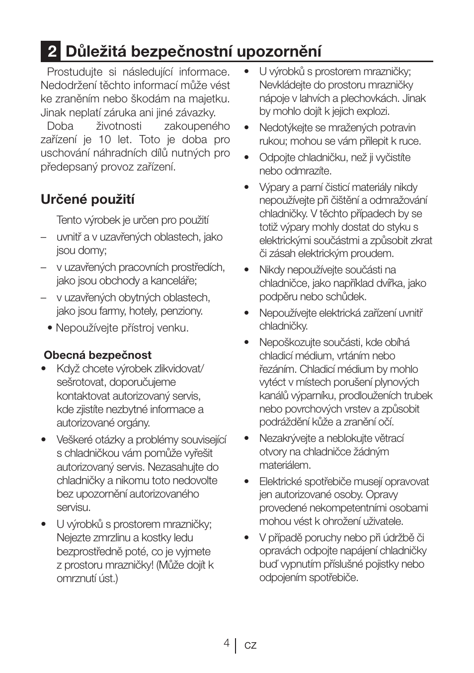 2důležitá bezpečnostní upozornění, Určené použití | Beko BU 1201 User Manual | Page 183 / 202
