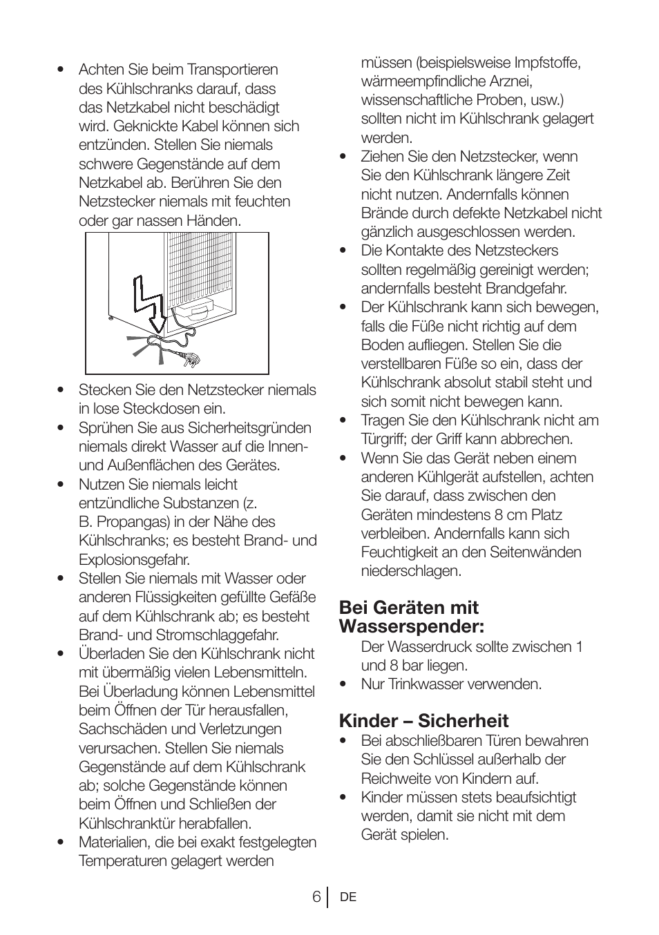 Bei geräten mit wasserspender, Kinder – sicherheit | Beko BU 1201 User Manual | Page 29 / 202