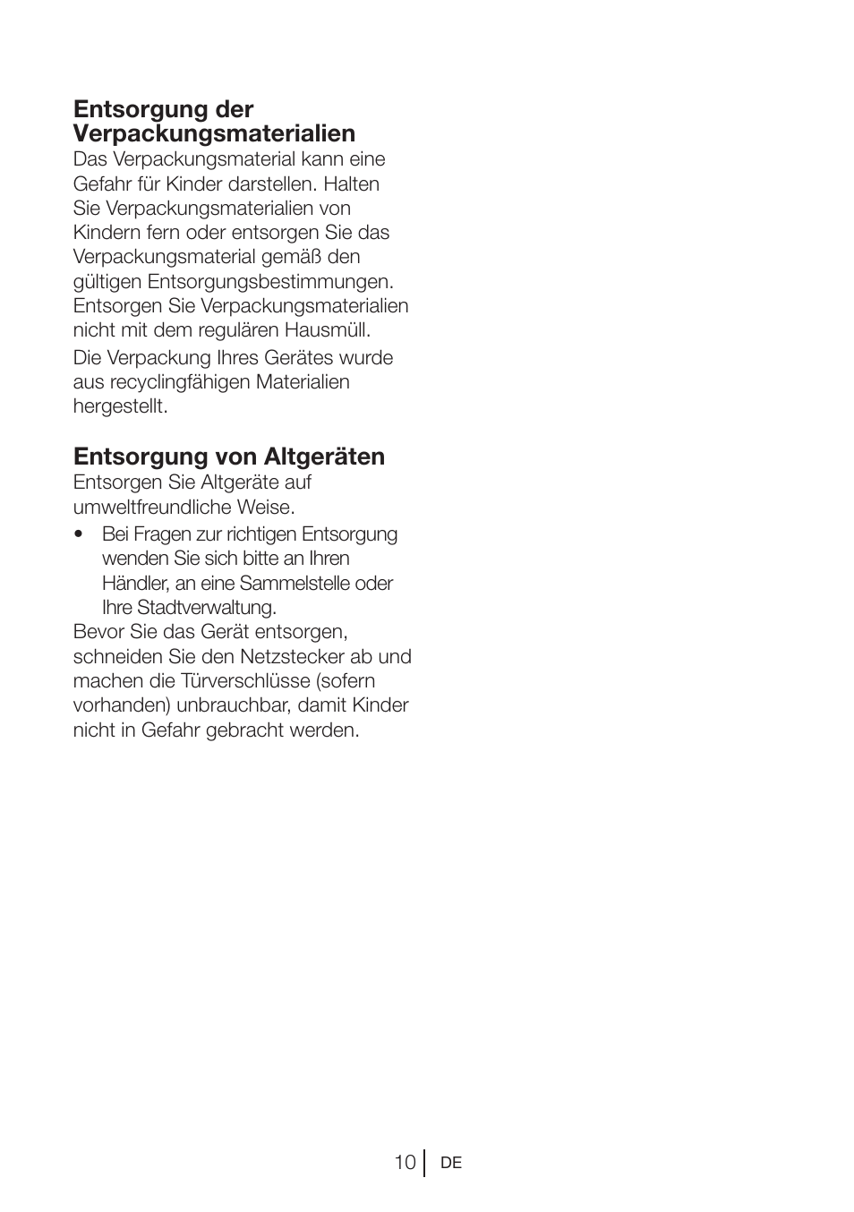 Entsorgung der verpackungsmaterialien, Entsorgung von altgeräten | Beko BU 1201 User Manual | Page 33 / 202