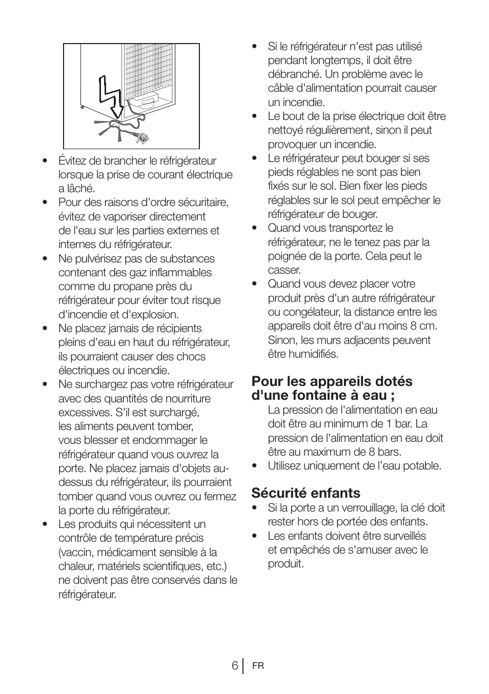 Pour les appareils dotés d'une fontaine à eau, Sécurité enfants | Beko BU 1201 User Manual | Page 62 / 202