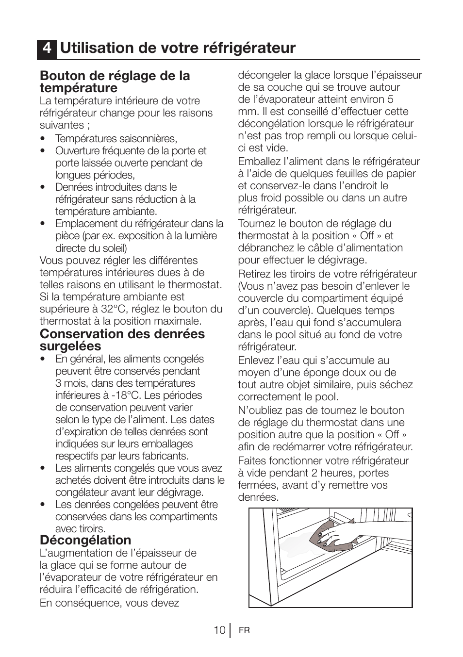 4utilisation de votre réfrigérateur, Bouton de réglage de la température, Conservation des denrées surgelées | Décongélation | Beko BU 1201 User Manual | Page 66 / 202
