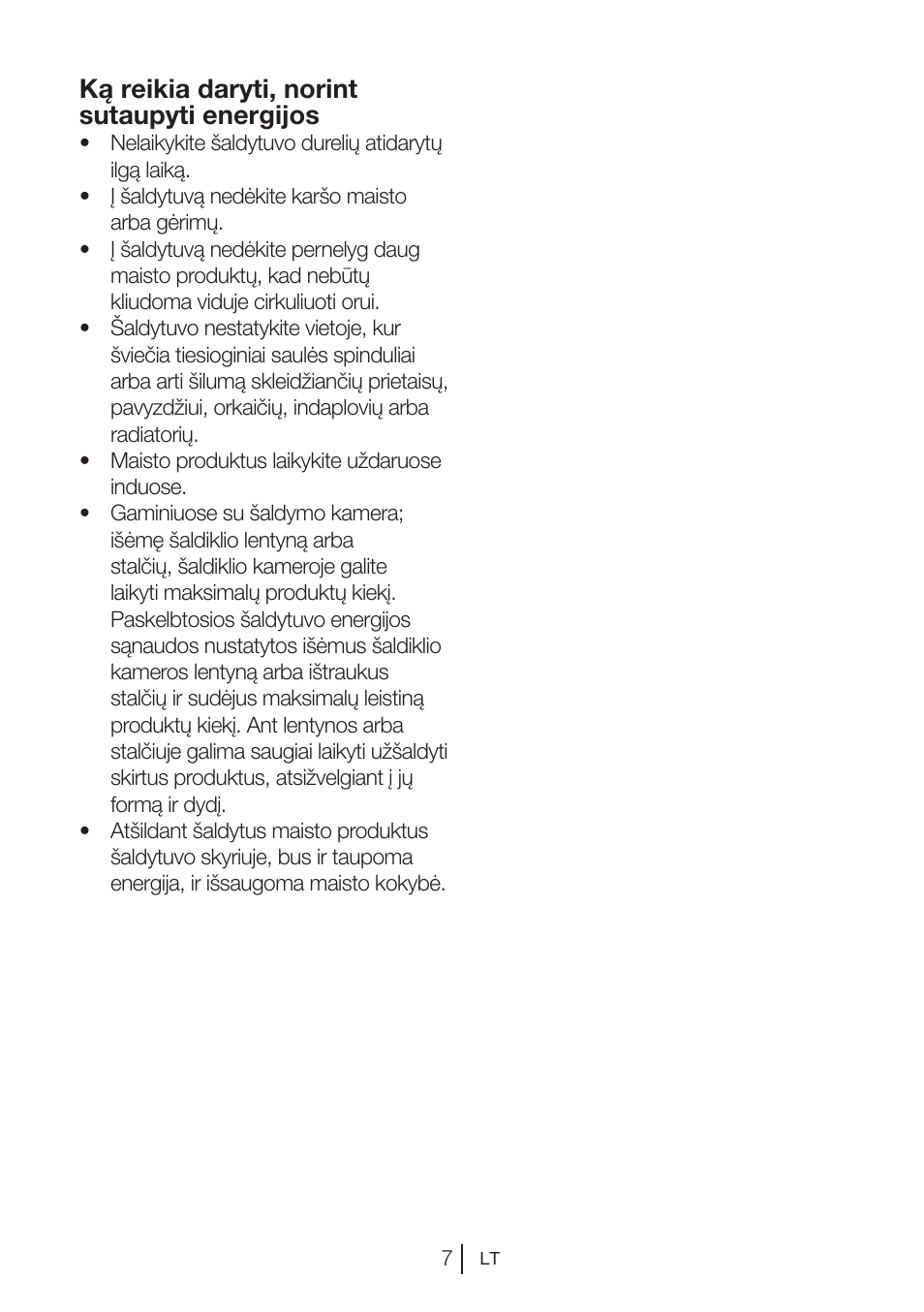 Ką reikia daryti, norint sutaupyti energijos | Beko BU 1201 User Manual | Page 79 / 202