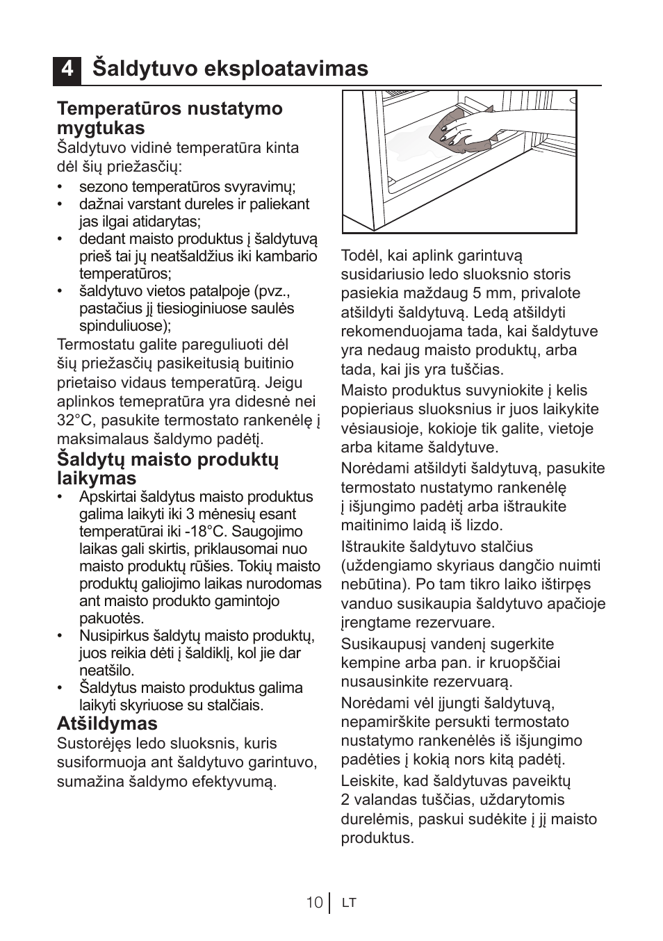 4šaldytuvo eksploatavimas, Temperatūros nustatymo mygtukas, Šaldytų maisto produktų laikymas | Atšildymas | Beko BU 1201 User Manual | Page 82 / 202