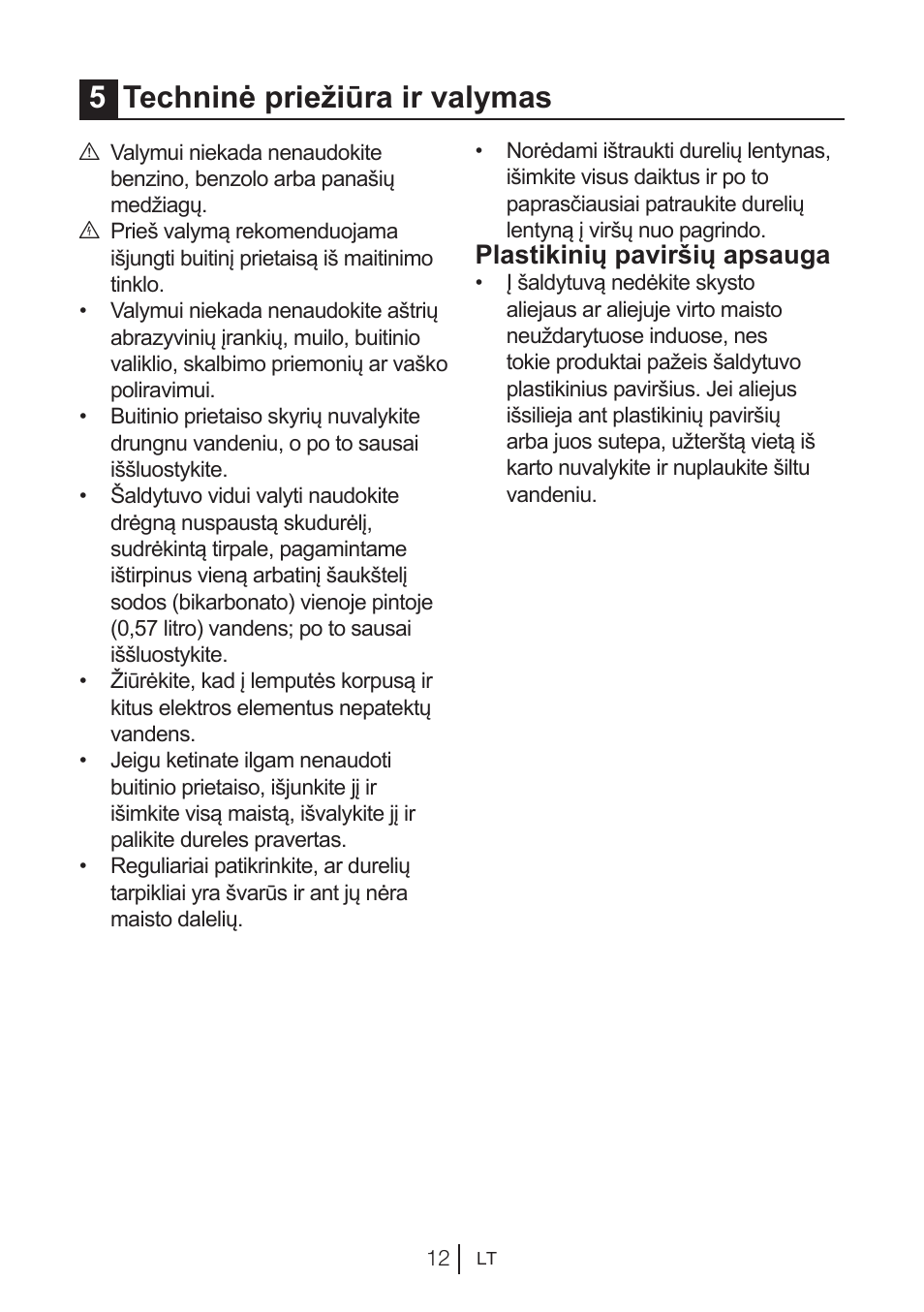5techninė priežiūra ir valymas, Plastikinių paviršių apsauga | Beko BU 1201 User Manual | Page 84 / 202