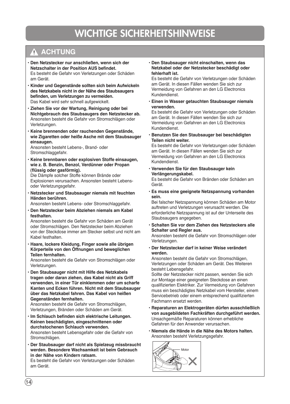 Wichtige sicherheitshinweise, Achtung | LG VK7320NRT User Manual | Page 14 / 32
