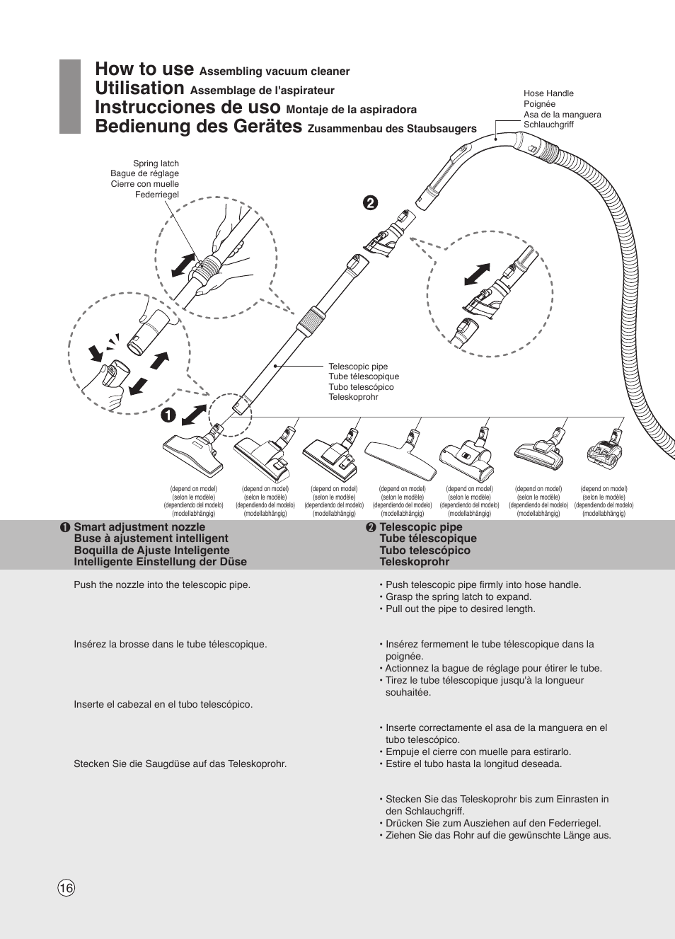 How to use, Utilisation, Instrucciones de uso | Bedienung des gerätes | LG VK7320NRT User Manual | Page 16 / 32