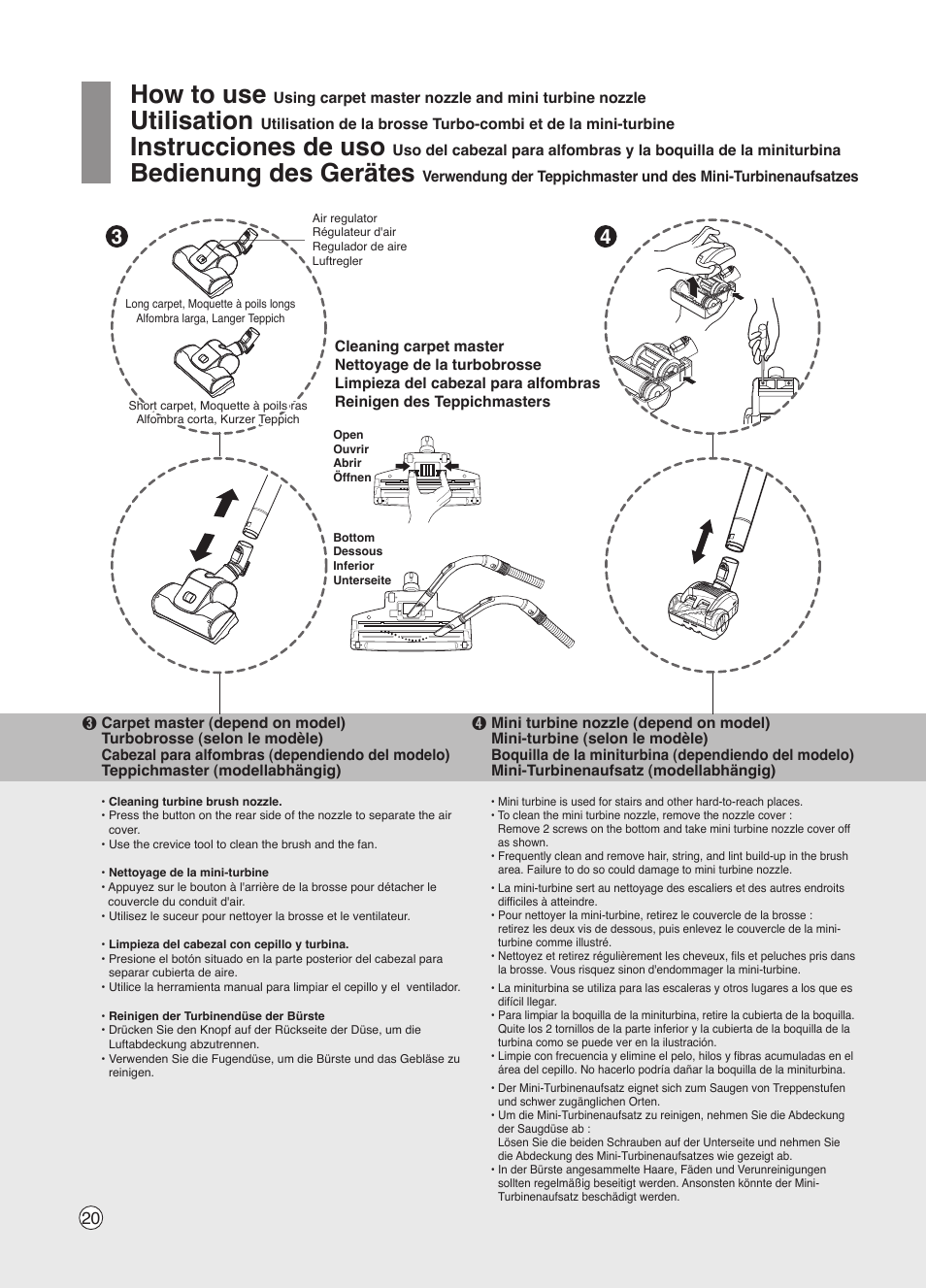 How to use, Utilisation, Instrucciones de uso | Bedienung des gerätes | LG VK7320NRT User Manual | Page 20 / 32