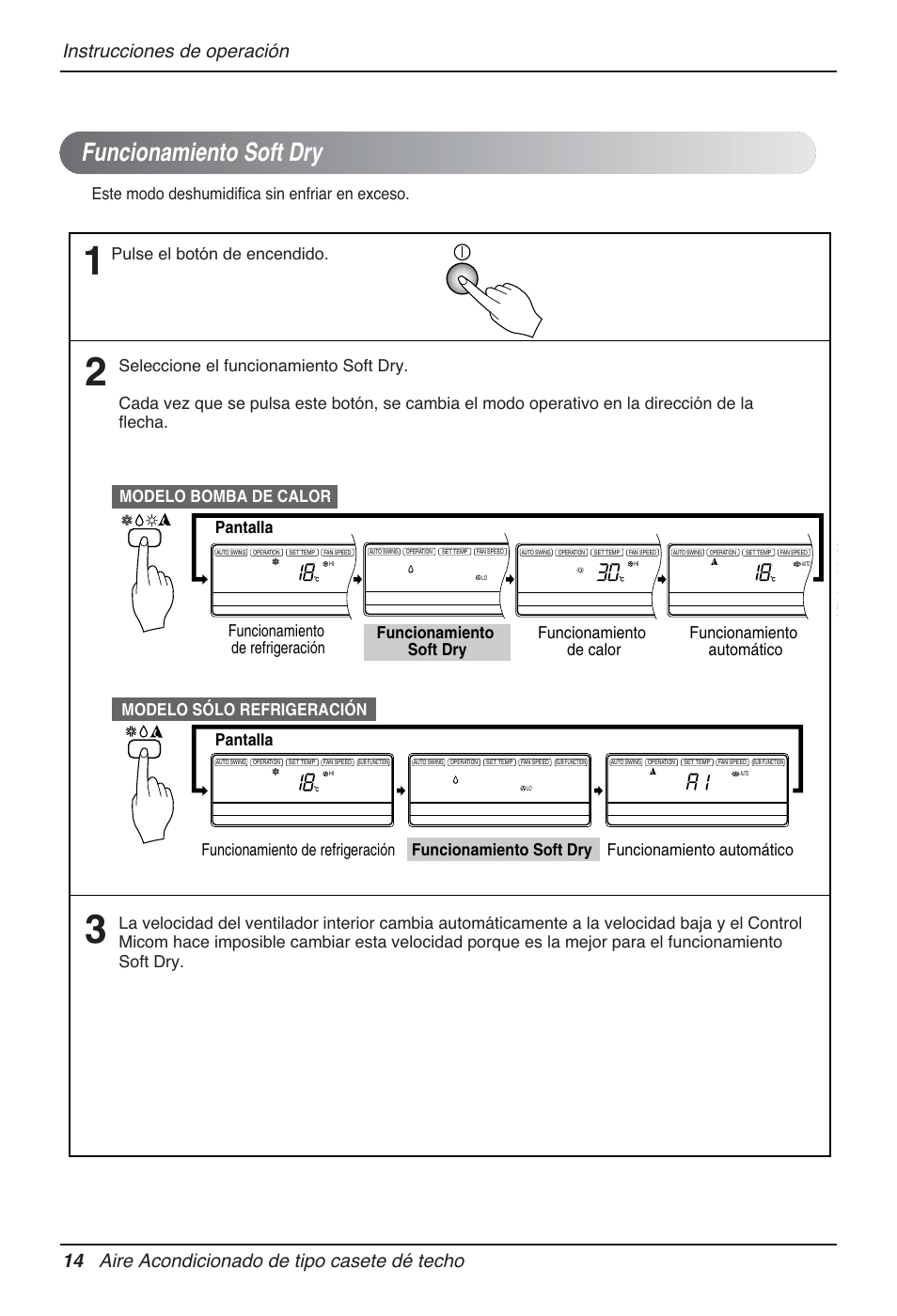 Funcionamiento soft dry | LG AMNH366TDC0 User Manual | Page 14 / 33