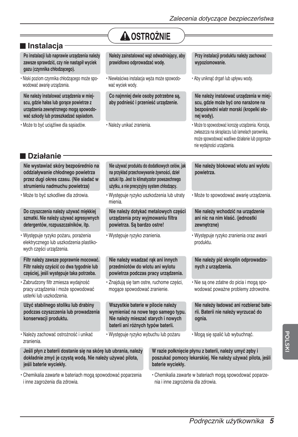 N instalacja, N działanie, Podręcznik użytkownika 5 | LG ARNU12GSFV2 User Manual | Page 117 / 267