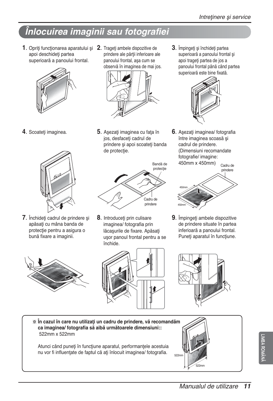 Înlocuirea imaginii sau fotografiei, Manualul de utilizare 11 | LG ARNU12GSFV2 User Manual | Page 137 / 267