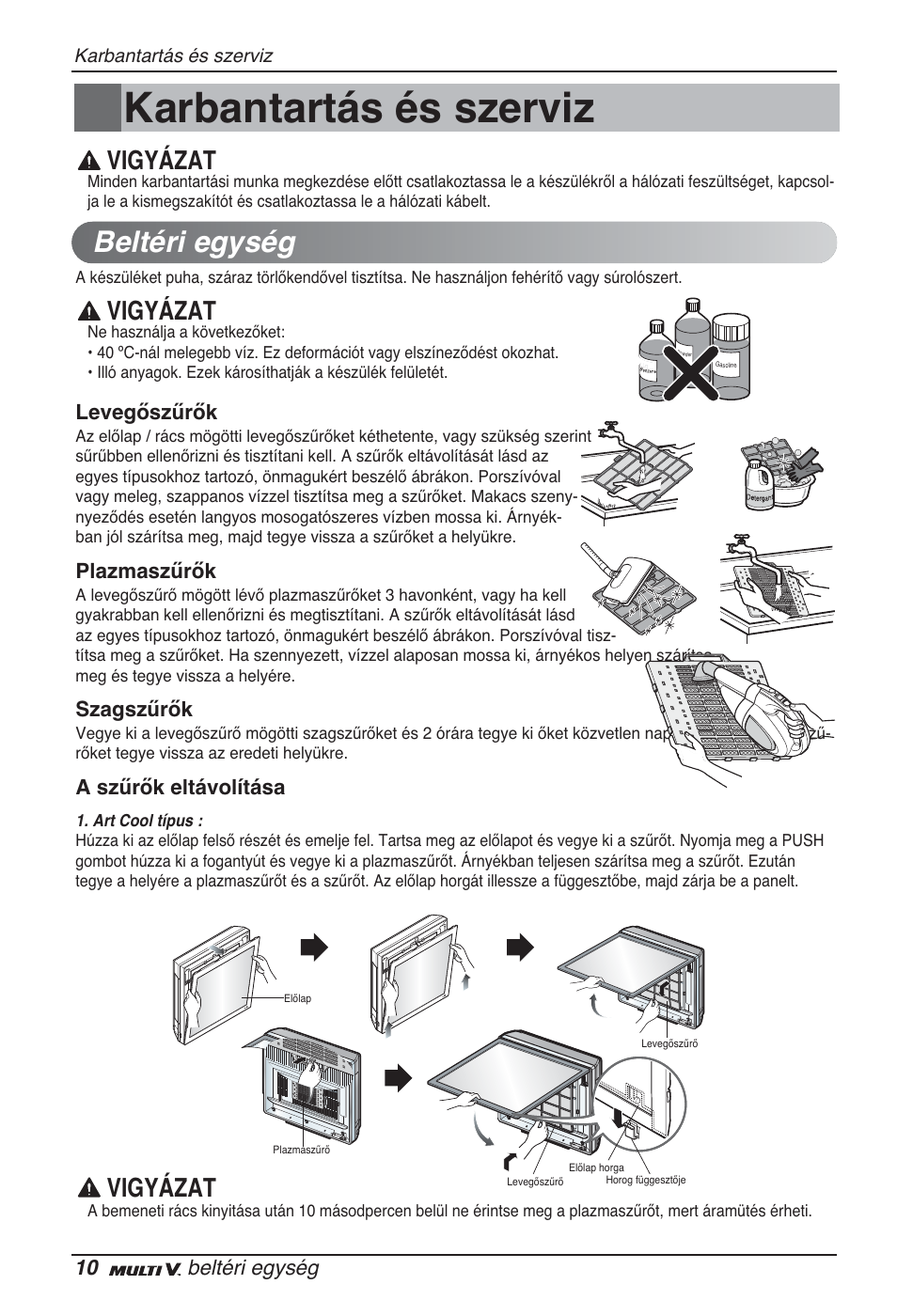 Karbantartás és szerviz, Beltéri egység, Vigyázat | LG ARNU12GSFV2 User Manual | Page 164 / 267